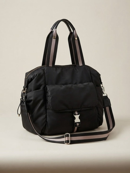 Tommy Bahama Handbags - Black Quilted Nylon Tote Bag with Striped Strap